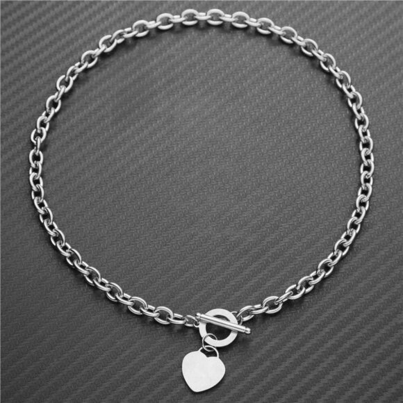Elegent Love Stainless Steel Link Chain Blank Heart Charms Necklace for Women To - Picture 6 of 9